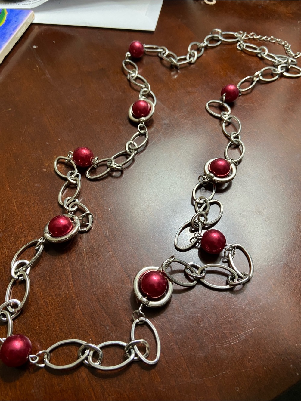 paparazzi Silver-Tone Necklace with Deep Red Beads